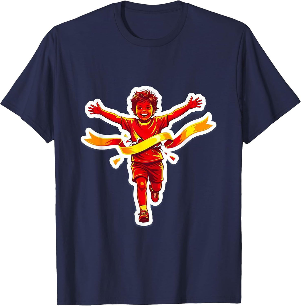 Kid Crossing the Finish Line Victory Illustration T-Shirt - Navy Blue