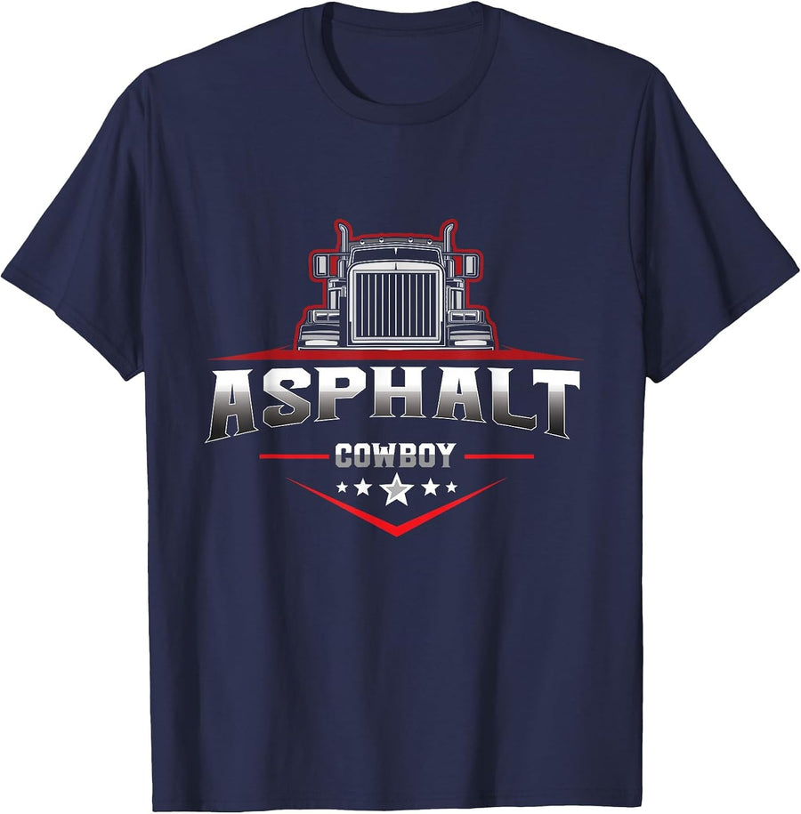 Asphalt Cowboy Trucker Truck Driver Highway 18 Wheeler Road T-Shirt - Navy Blue