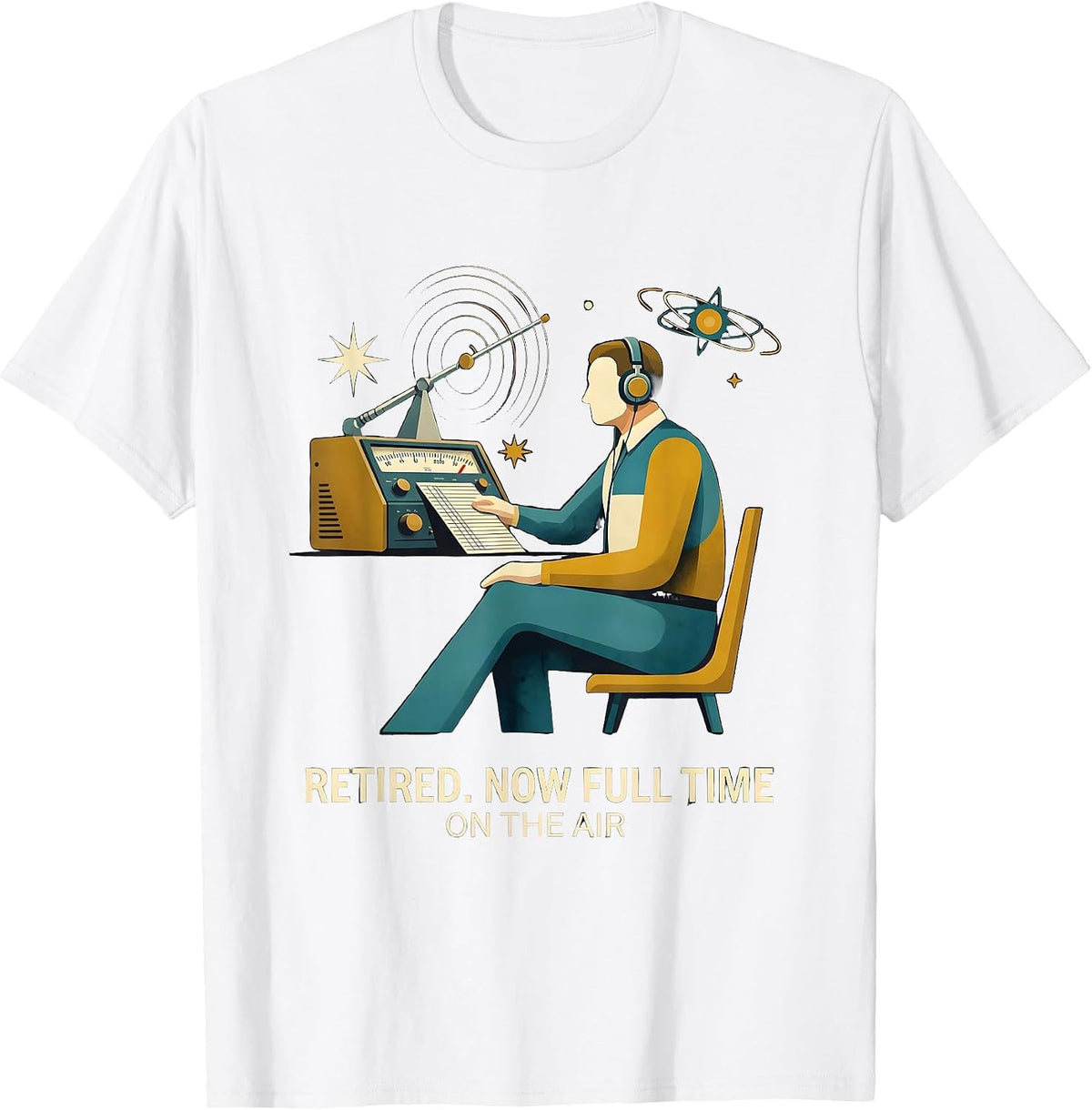 Men's Retired Now Full Time On The Air Funny Ham Radio Operator T-Shirt - White