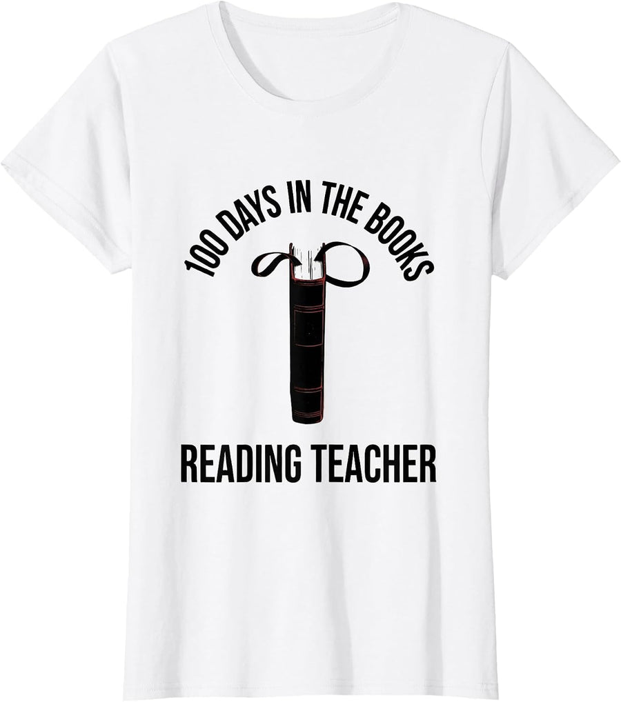 Women's 100 Days In The Books Reading Teacher Minimalist 100th Day T-Shirt - White