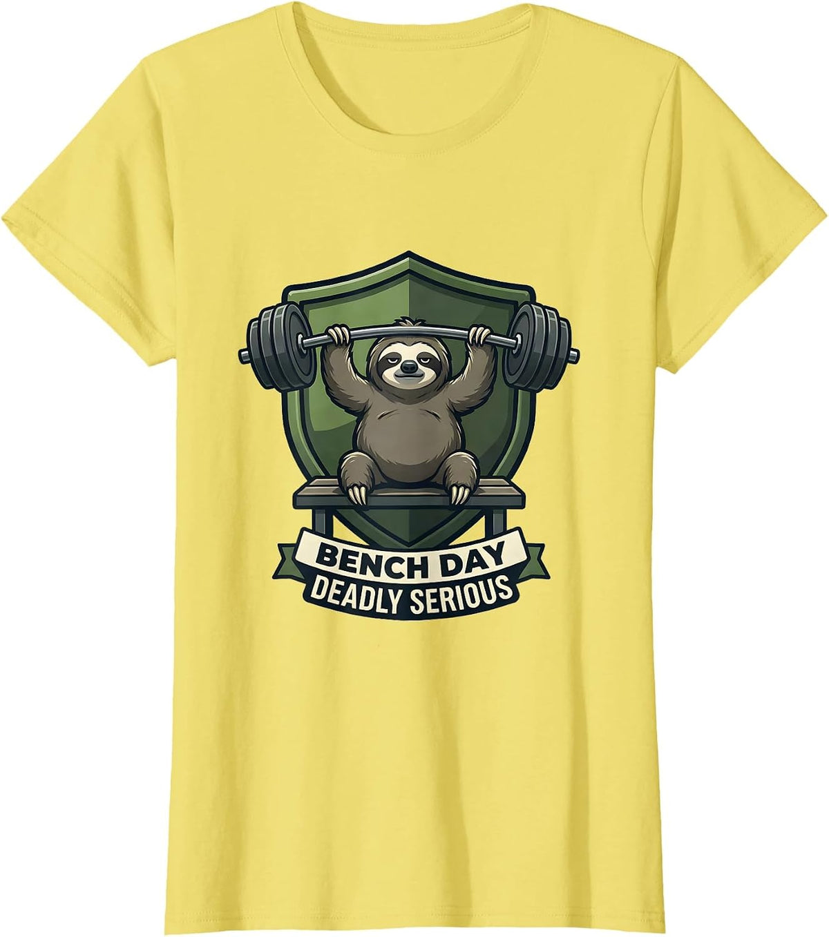 Women's Bench Day Deadly Serious Funny Gym Weightlifting Workout T-Shirt - Lemon Yellow