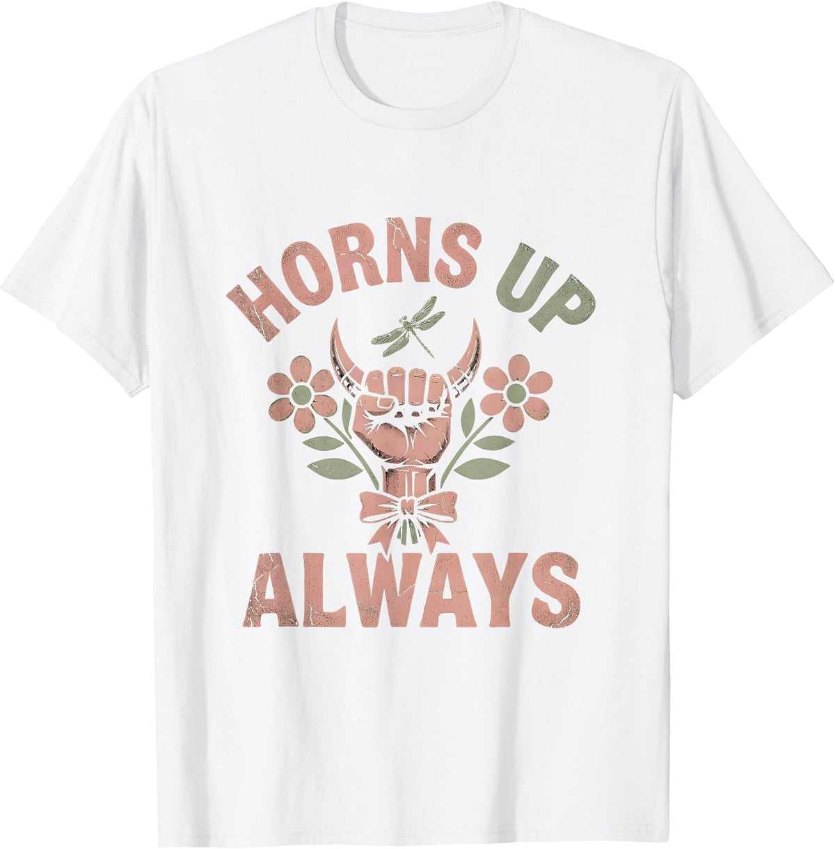 Men's Horns Up Always Metal Music Graphic Design T-Shirt - White