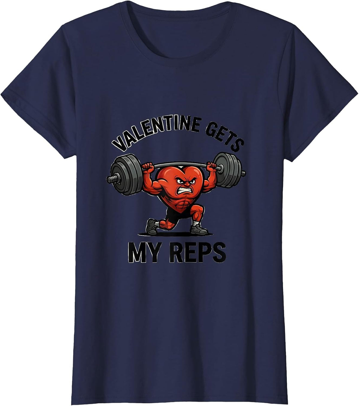 Women's Valentine Gets My Reps Funny Gym Heart Weightlifting T-Shirt - Navy Blue