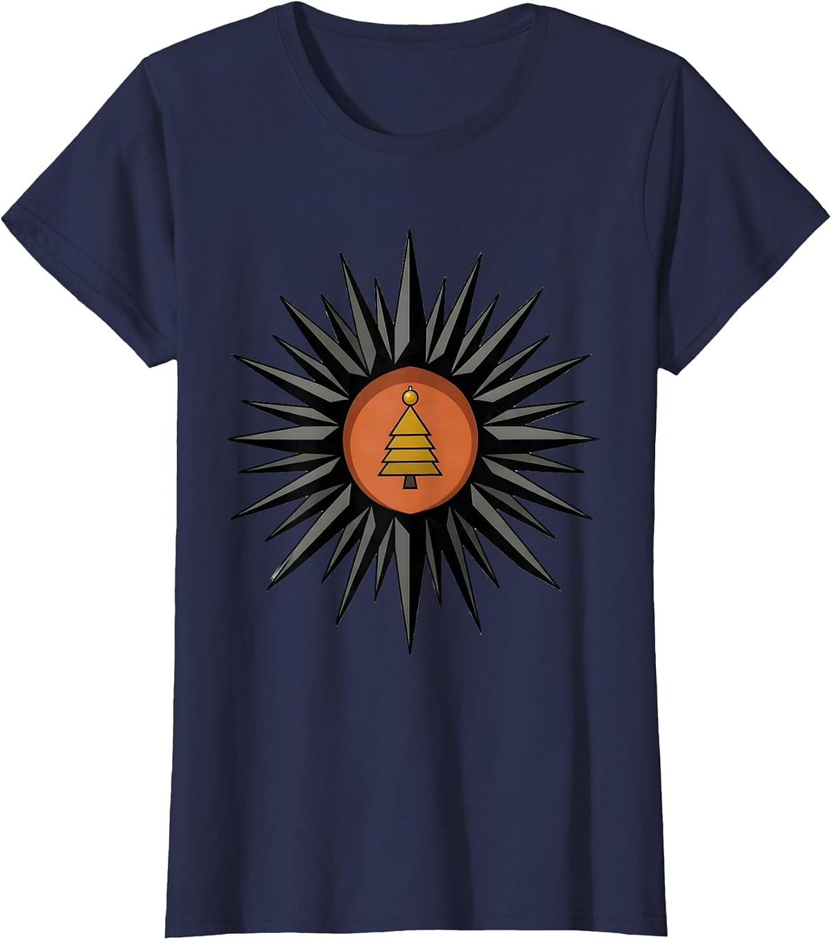 Women's Starburst Hedgehog Warm Nest Cute Christmas Animal Lover T-Shirt - Navy Blue