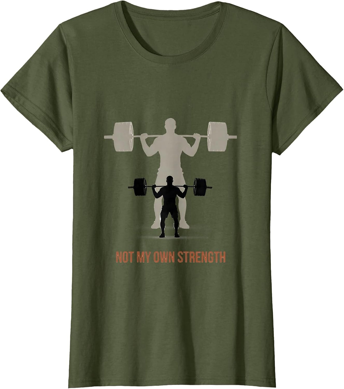 Women's Not My Own Strength Christian Gym Faith Fitness Motivational T-Shirt - Olive Green