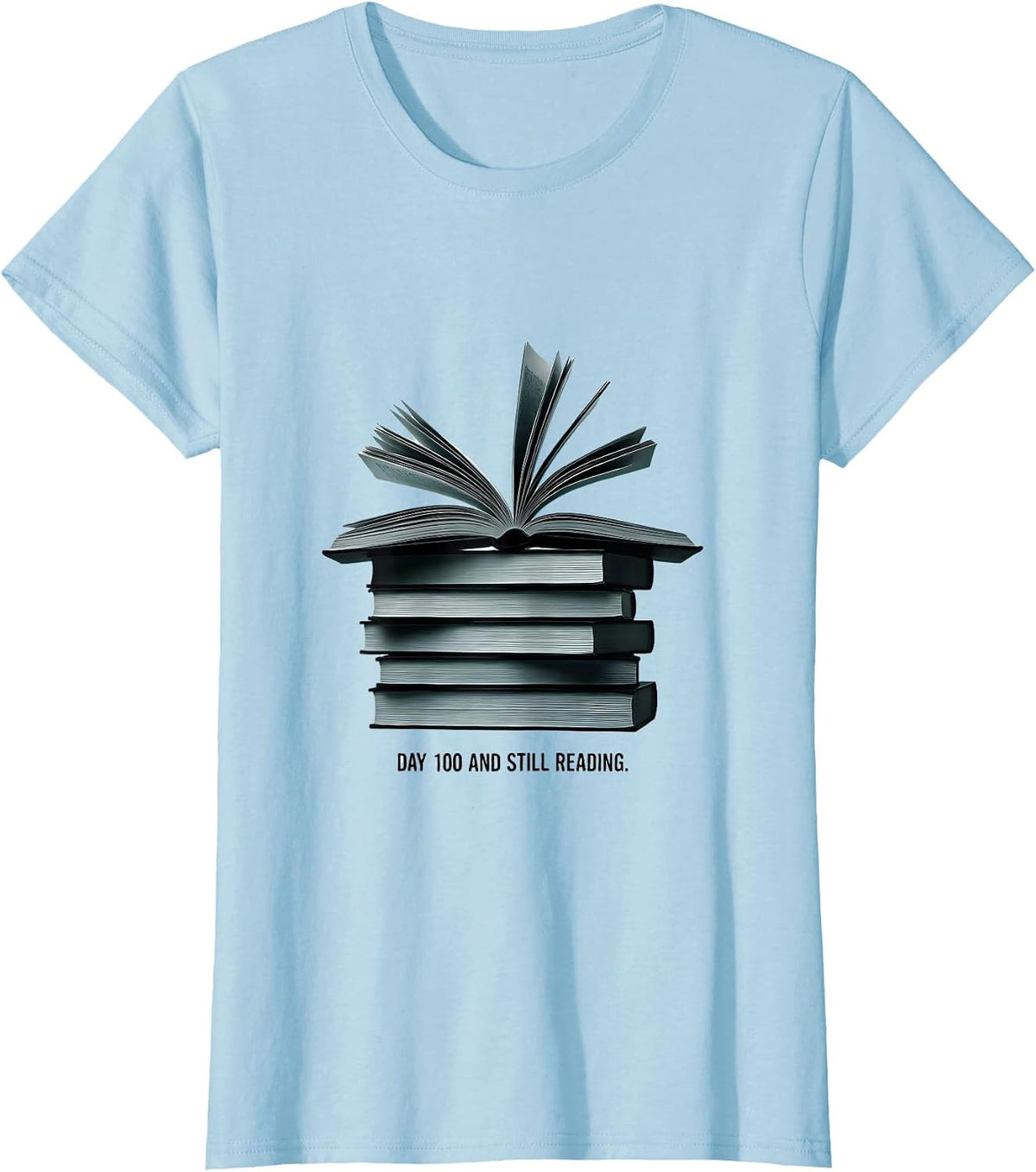 Day 100 And Still Reading Minimalist Teacher Librarian 100th T-Shirt - Baby Blue