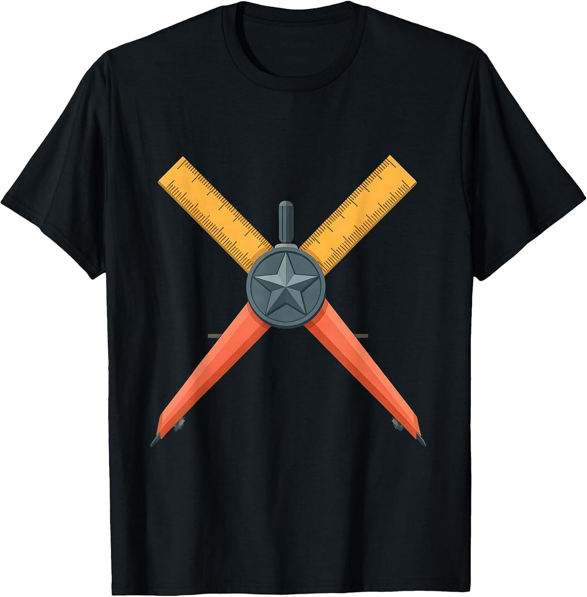 Men's 5th Grade Teacher Ruler Compass Crossed Design T-Shirt - Black