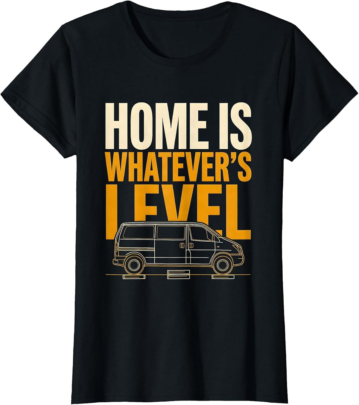 Home Is Whatever's Level Van Life Nomad Retro Adventure T-Shirt - Black