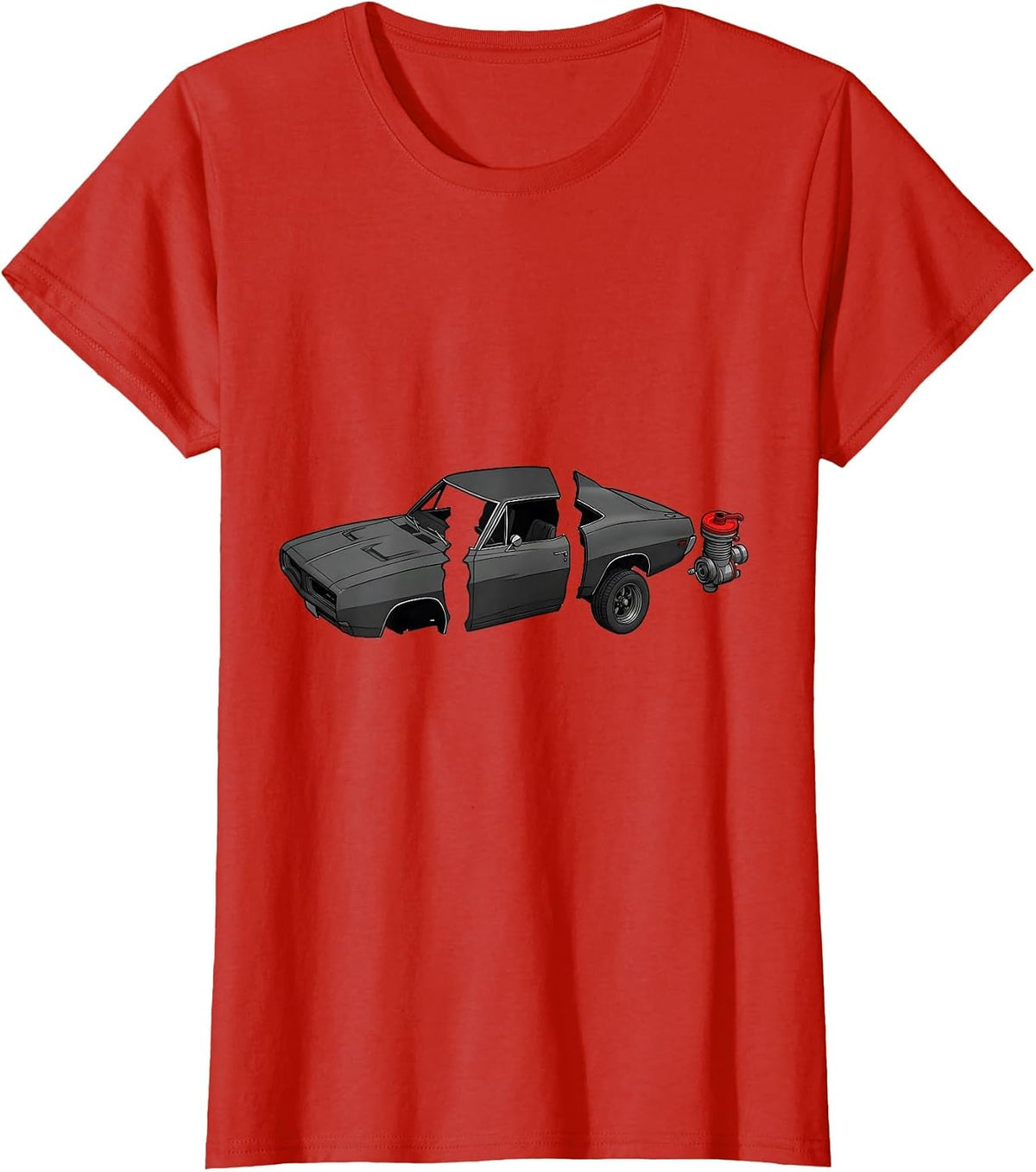 Exploded Muscle Car Fastback Classic Car Guy Garage Wear T-Shirt - Red