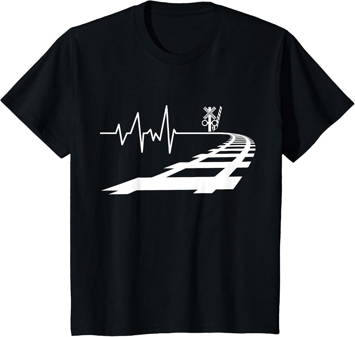 Heartbeat Railroad Crossing Trains Model Railway T-Shirt - Black