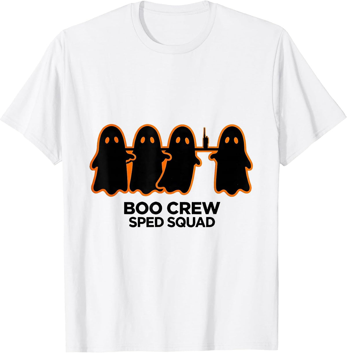 Men's Boo Crew SPED Squad Stencil Ghost Paraprofessional Halloween T-Shirt - White