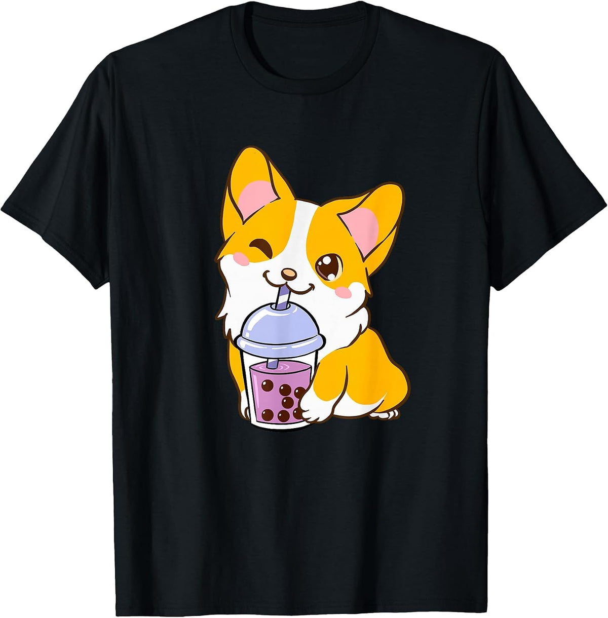 Corgi Shirt Kawaii Corgi Dog Drinking Boba Tea Boba Lover T-Shirt, Men, Black, Small - As Pictured