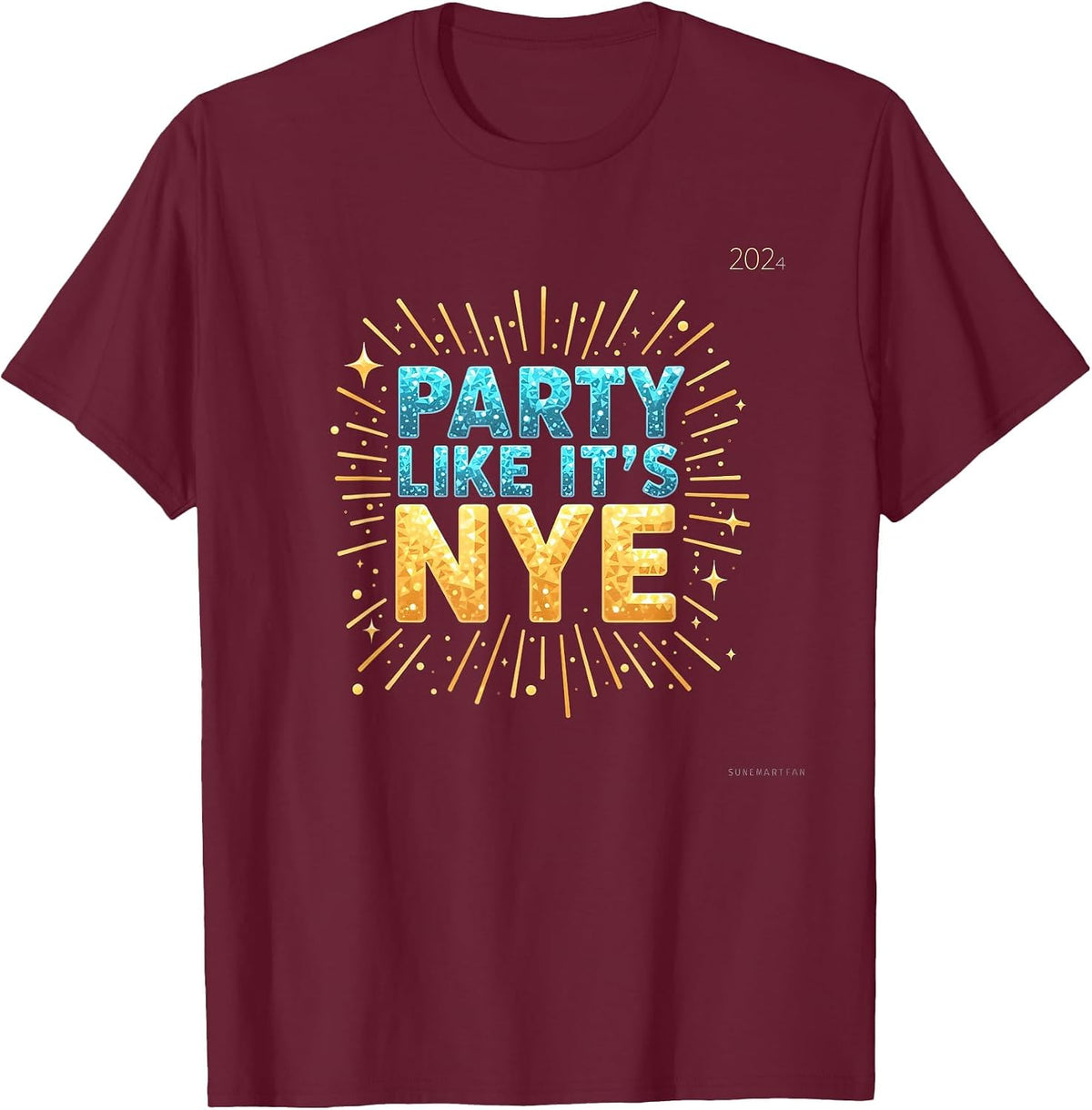Party Like It's NYE Celebration Design T-Shirt - Burgundy