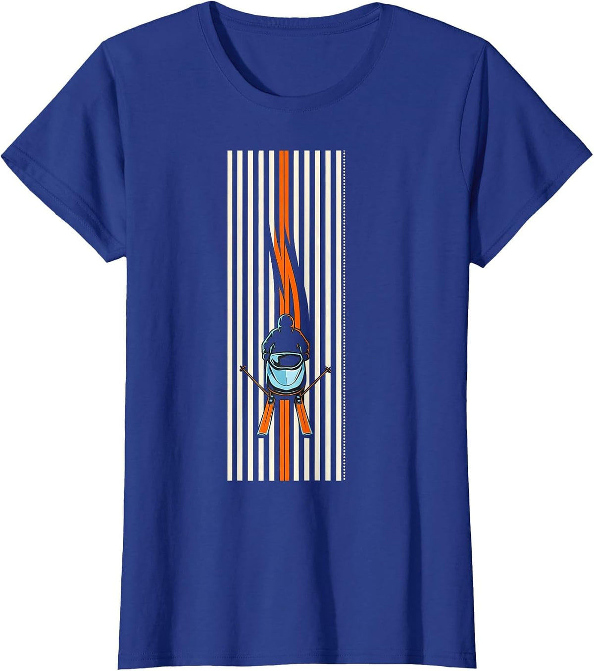 Women's Compact Vertical Stripe Snowmobile Rider Winter Humor T-Shirt - Royal Blue