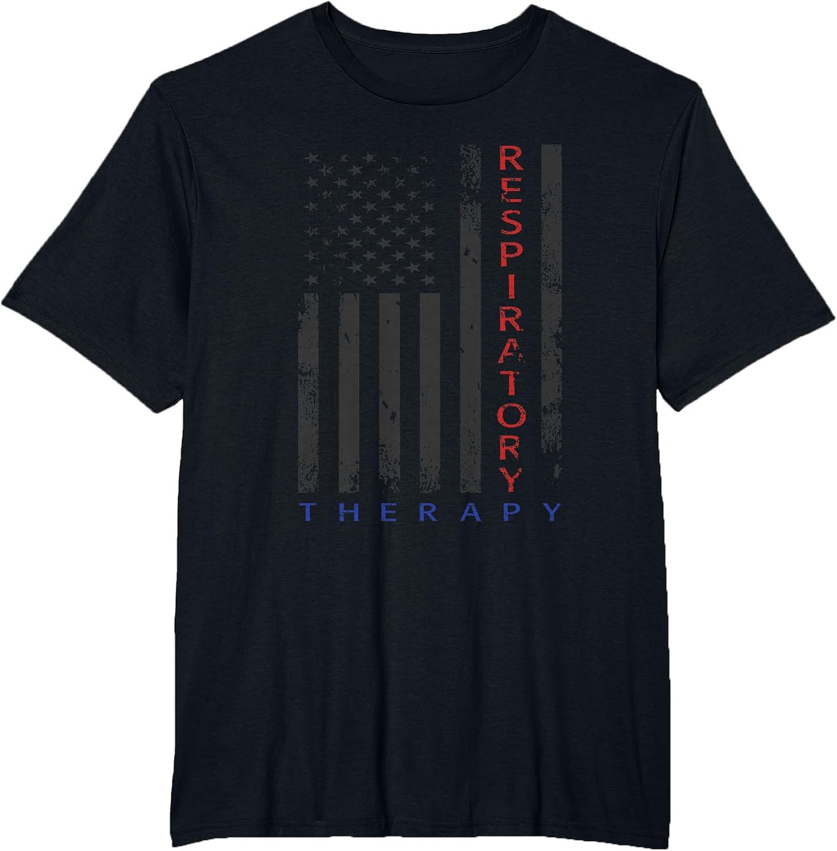 Respiratory Therapy - Patriotic American Flag - RRT - RT T-Shirt - Black