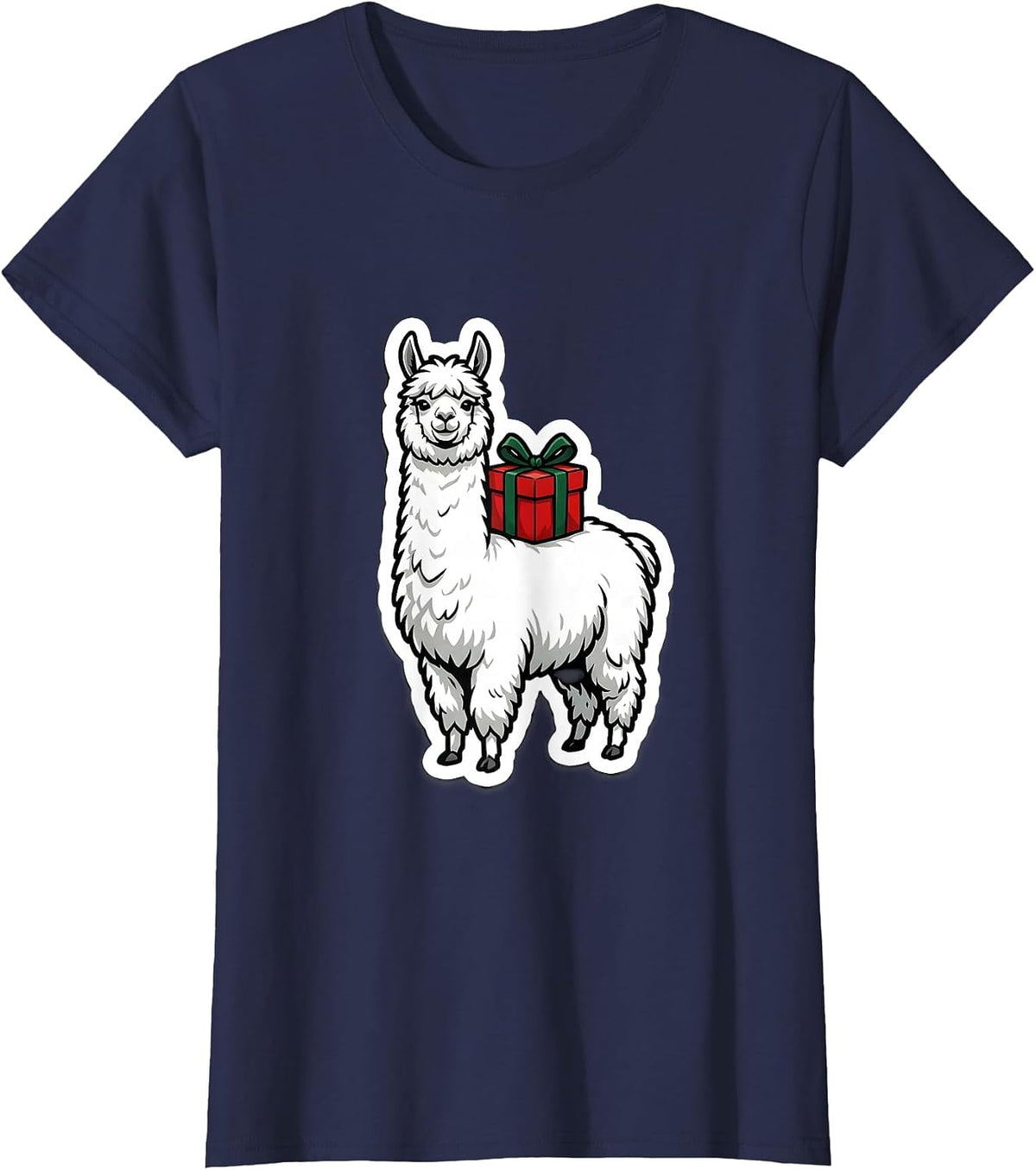 Women's Cheerful Shaggy Llama Funny Christmas Animal Lover Gift T-Shirt - Navy Blue