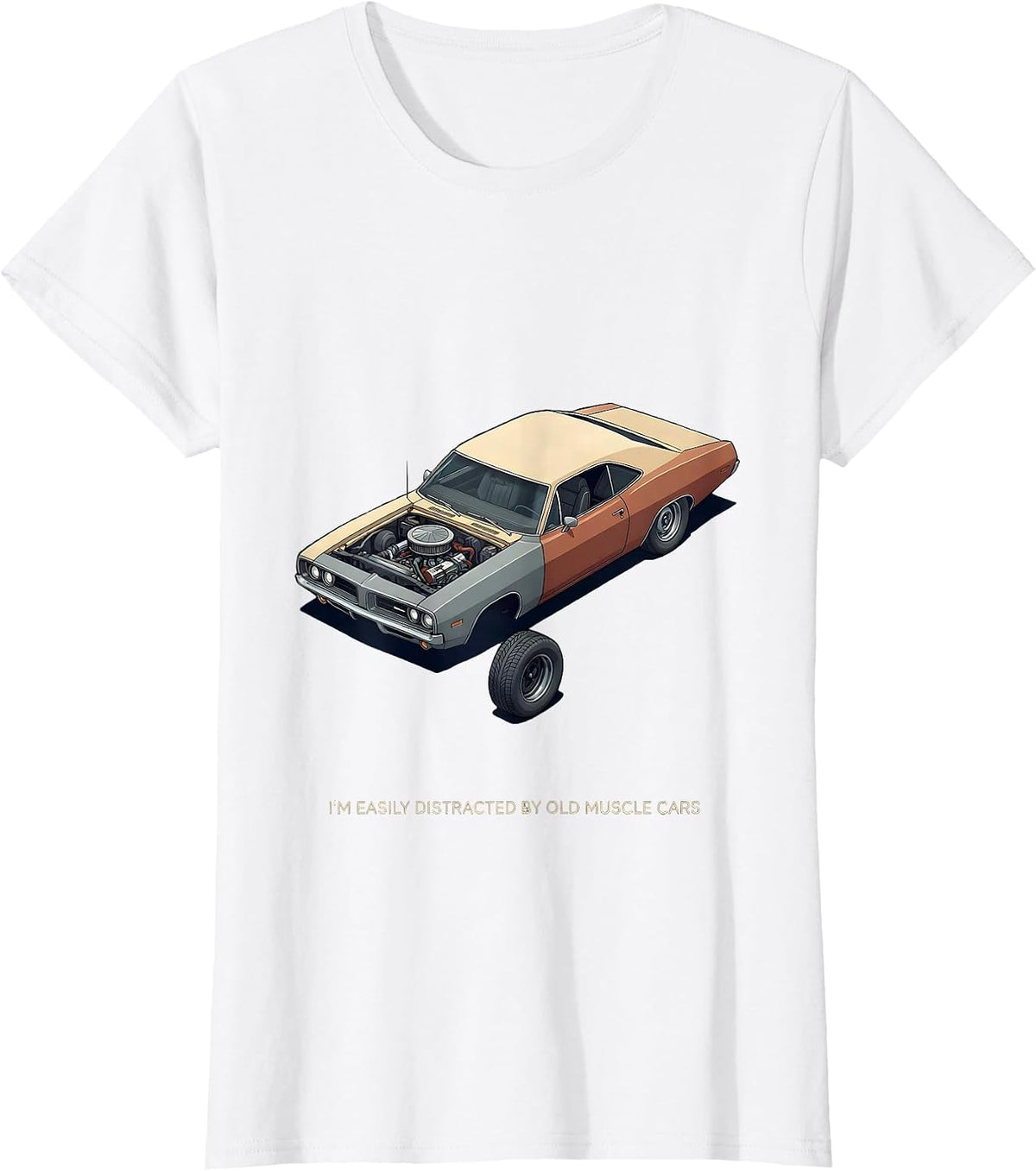 I'm Easily Distracted By Old Muscle Cars Classic Car Guy T-Shirt - White