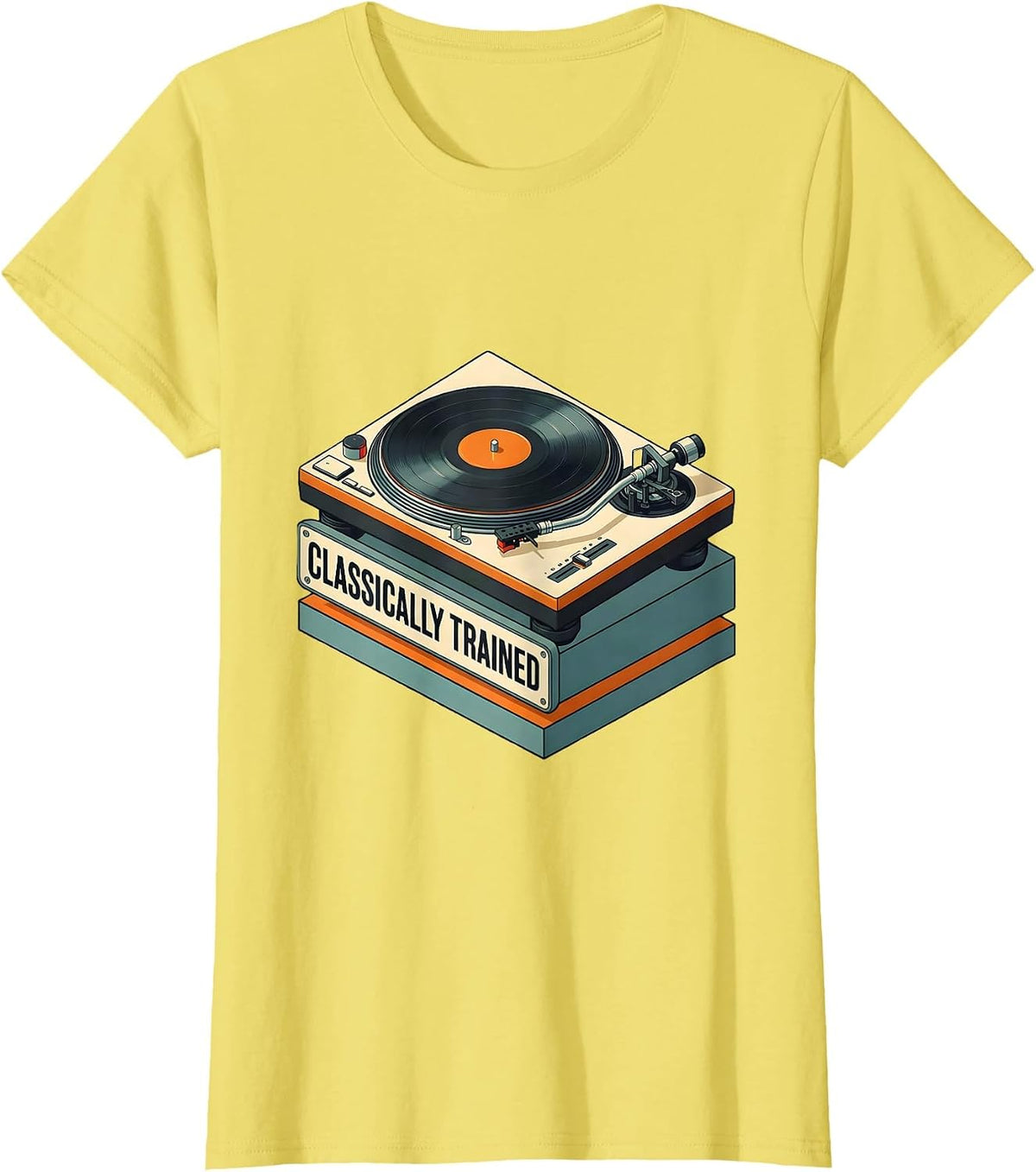 Classically Trained Vinyl Turntable Retro Isometric T-Shirt - Lemon Yellow