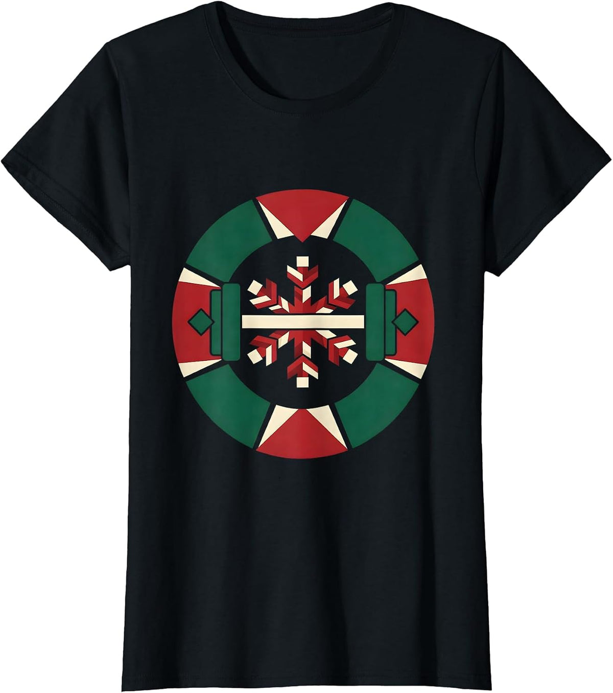 Quilted Barbell Snowflake Gym Humor Christmas Fitness Gift T-Shirt - Black