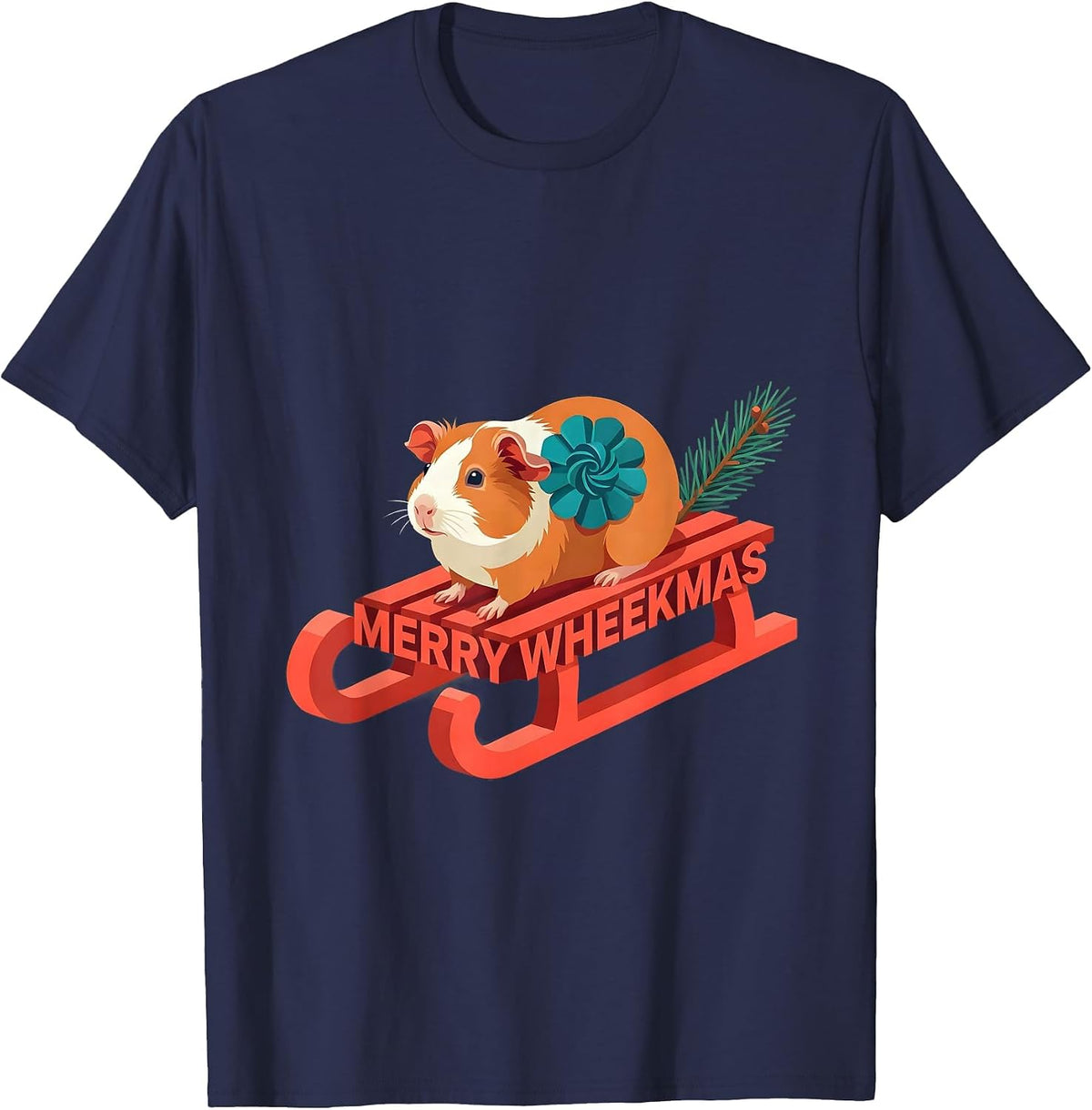 Merry Wheekmas Flat Vector Funny Guinea Pig Pet Lover T-Shirt - Navy Blue