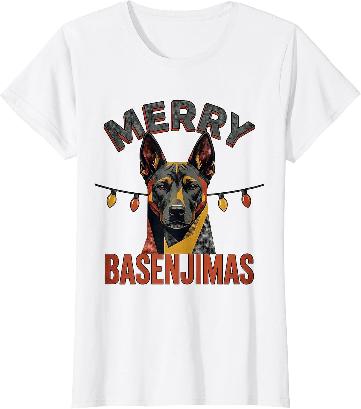 Merry Basenjimas Midcentury Modern Christmas Dog Breed Humor T-Shirt - White