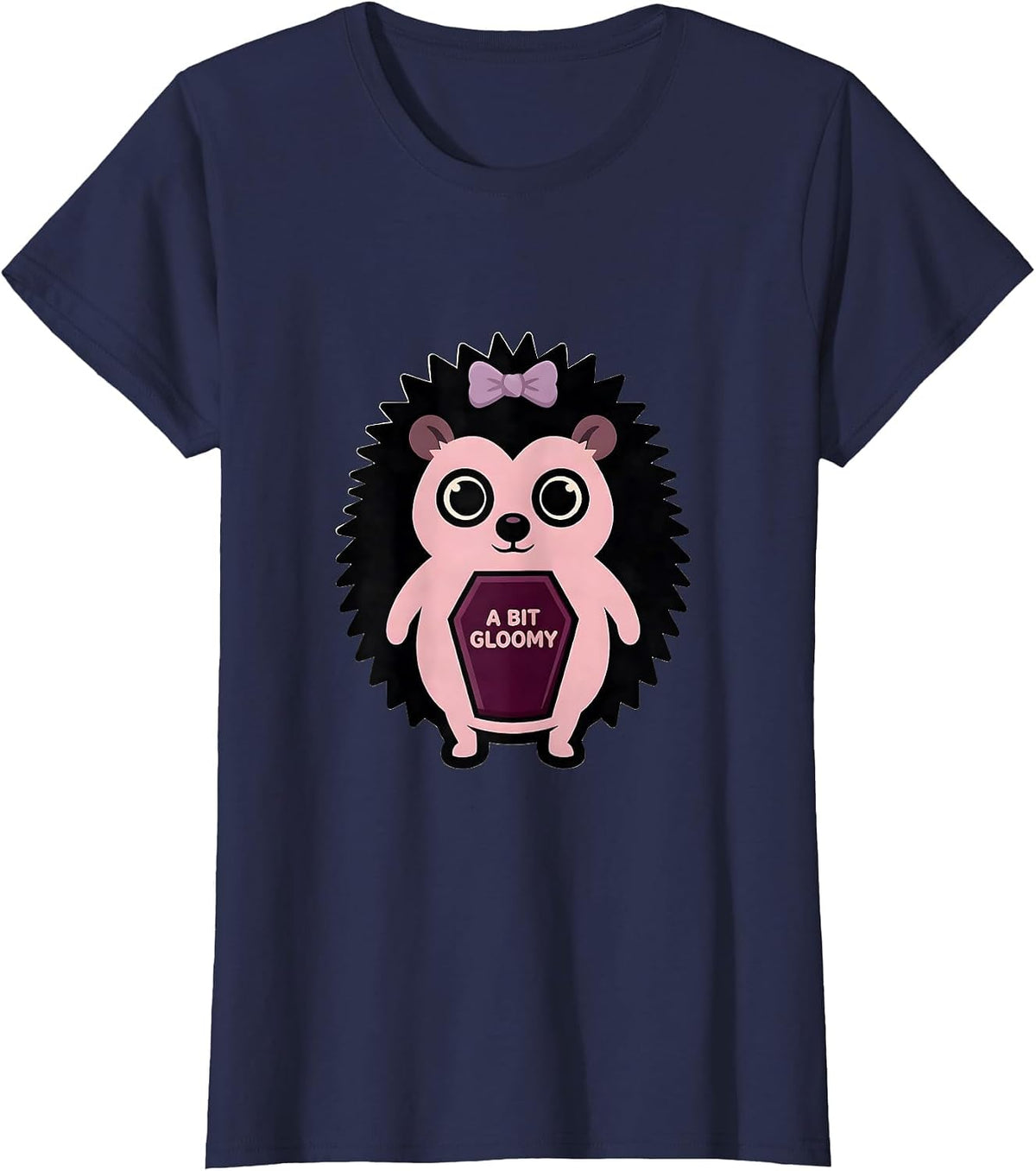 Women's A Bit Gloomy Pastel Goth Kawaii Creepy Cute Plush Hedgehog T-Shirt - Navy Blue