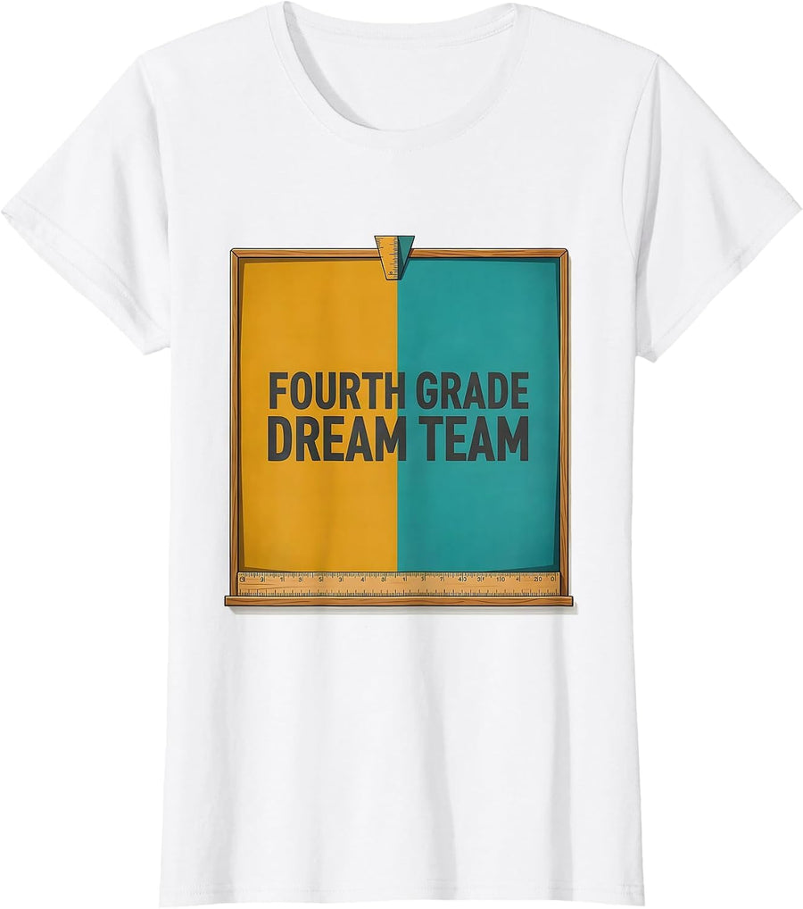 Women's Fourth Grade Dream Team Midcentury Modern Teacher Student T-Shirt - White