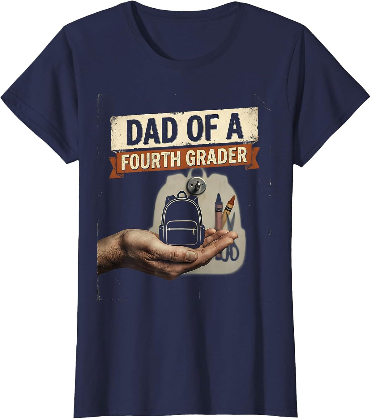 Women's Dad Of A Fourth Grader Vintage Fourth Grade Teacher Back To T-Shirt - Navy Blue