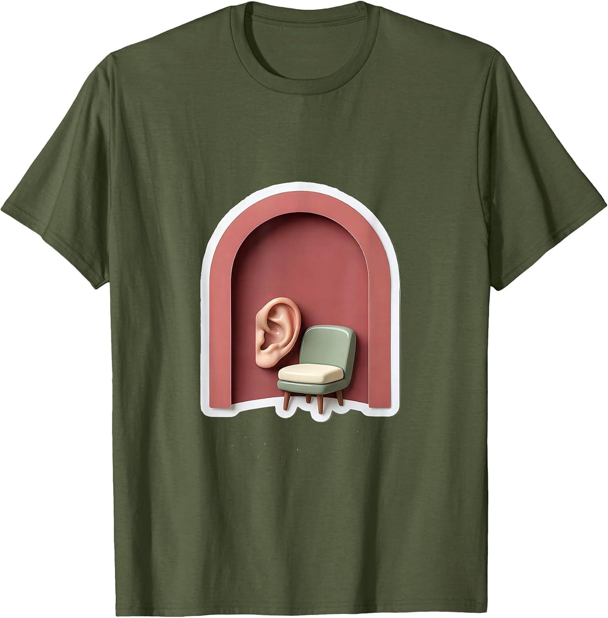 Rounded Doorway Ear Chair Sticker School Counselor Humor T-Shirt - Olive Green