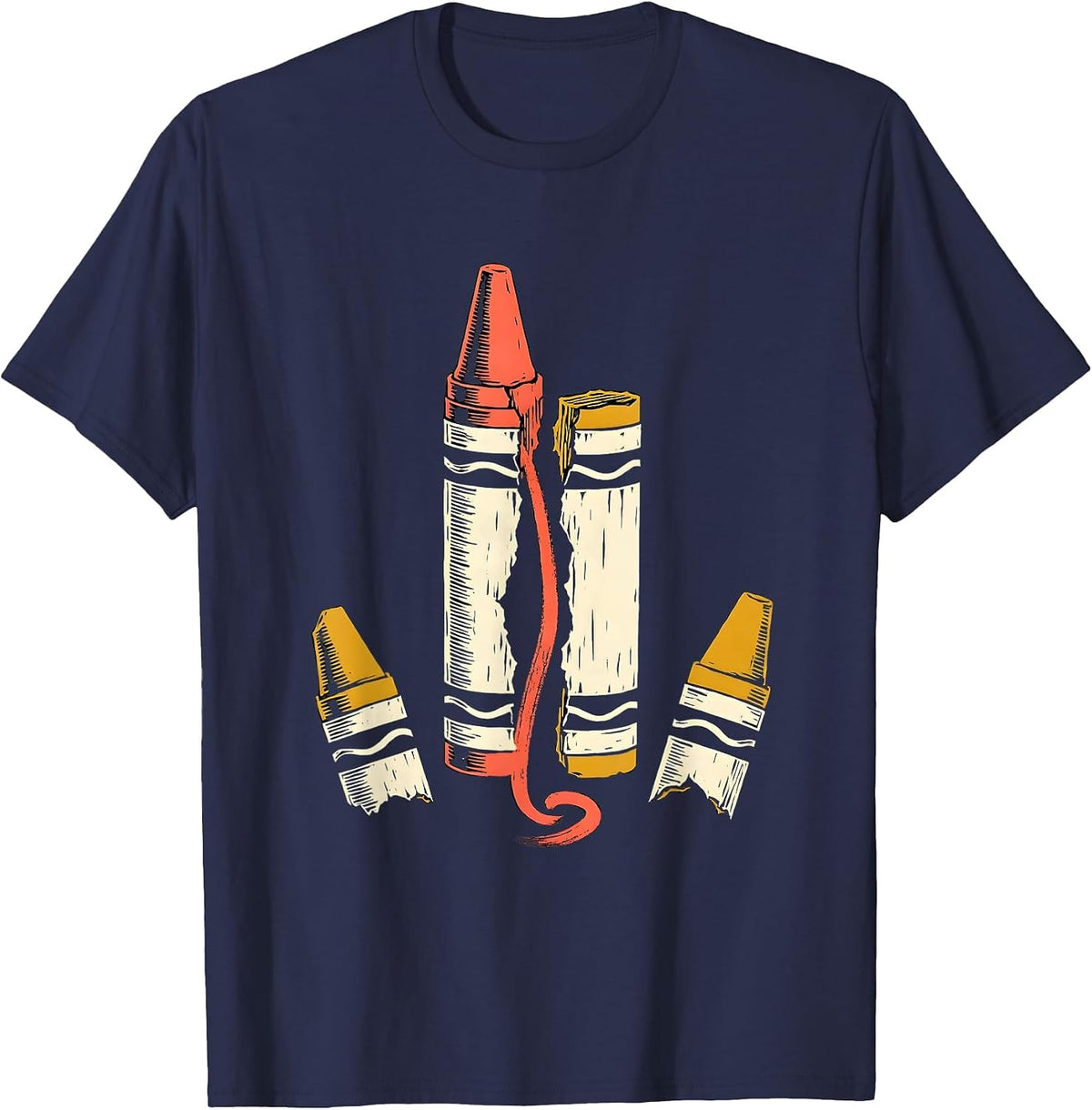 Broken Crayon Linocut Mental Health Awareness Support T-Shirt - Navy Blue