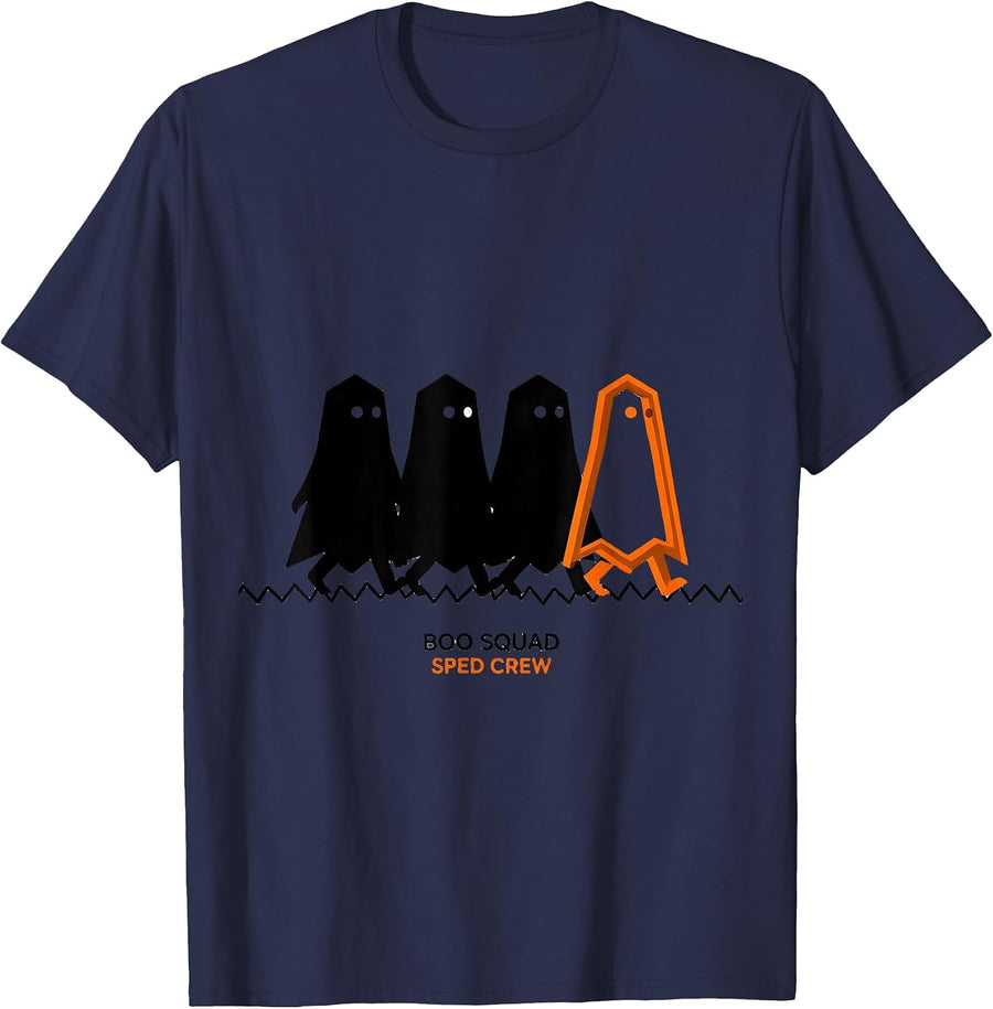 Boo Squad SPED Crew Geometric Ghost Paraprofessional T-Shirt - Navy Blue