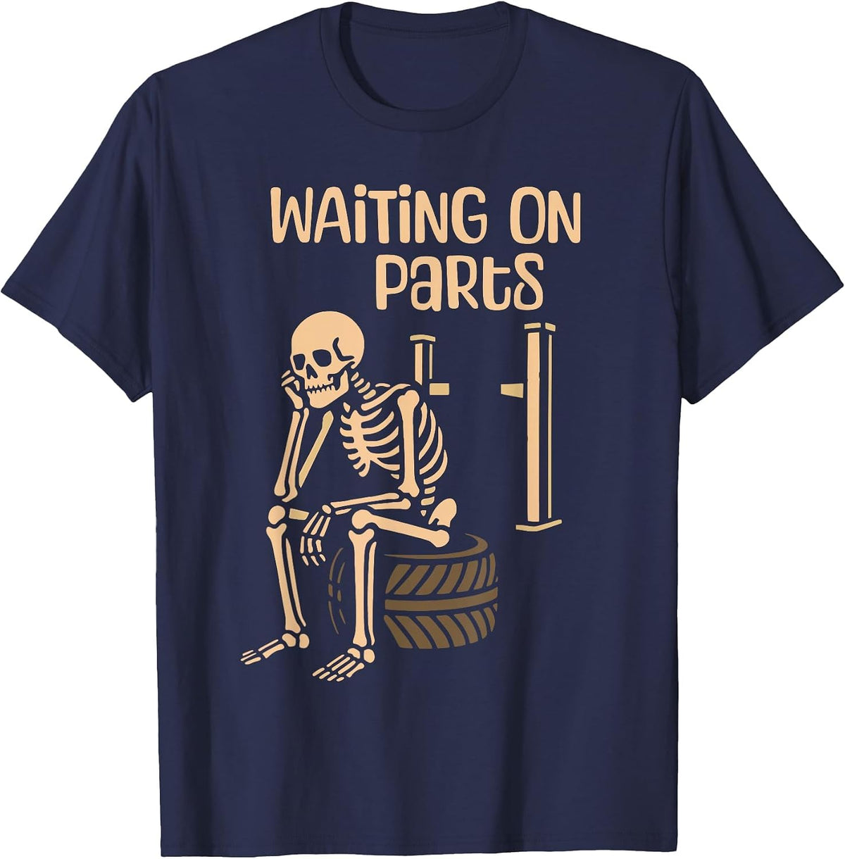 Waiting On Parts Funny Skeleton Auto Mechanic Technician T-Shirt - Navy Blue