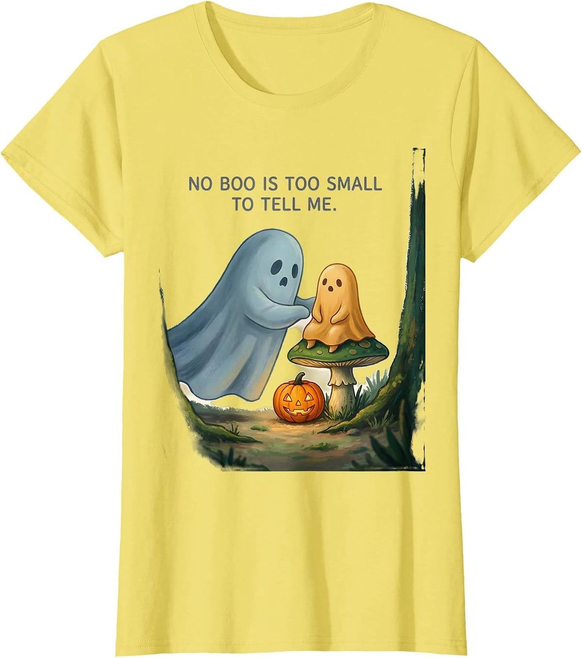 Women's No Boo Is Too Small To Tell Me Storybook Ghost Halloween T-Shirt - Lemon Yellow