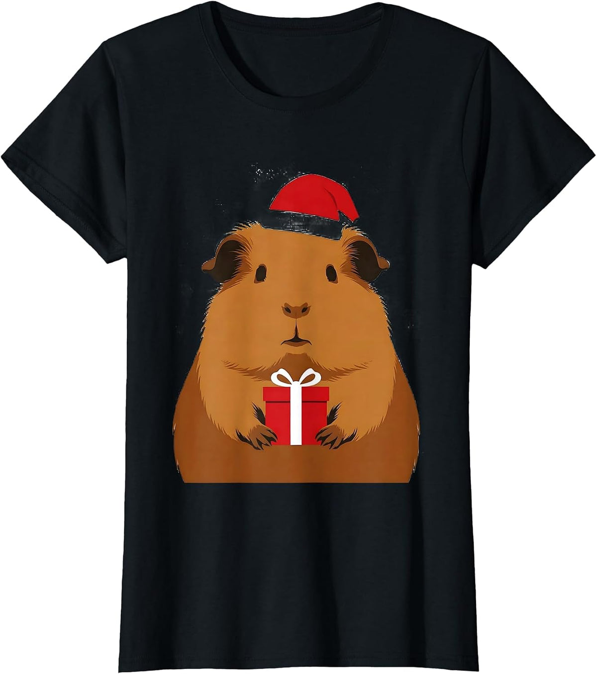 Women's Guinea Pig Santa Hat Minimalist Christmas Pet Lover T-Shirt - Black
