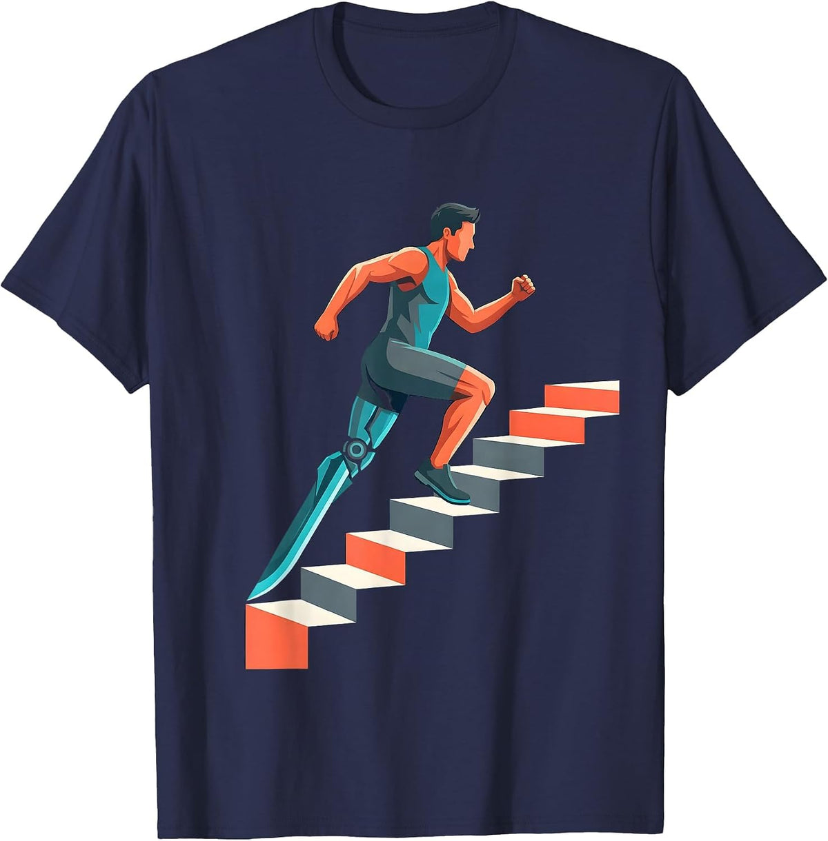 Men's Prosthetic Leg Stair Climb Physical Therapy Art T-Shirt - Navy Blue