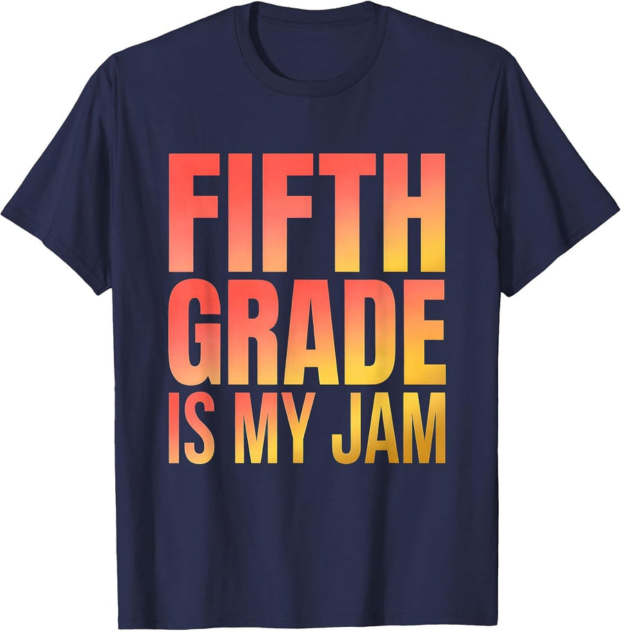 Fifth Grade Is My Jam Teacher Design T-Shirt - Navy Blue