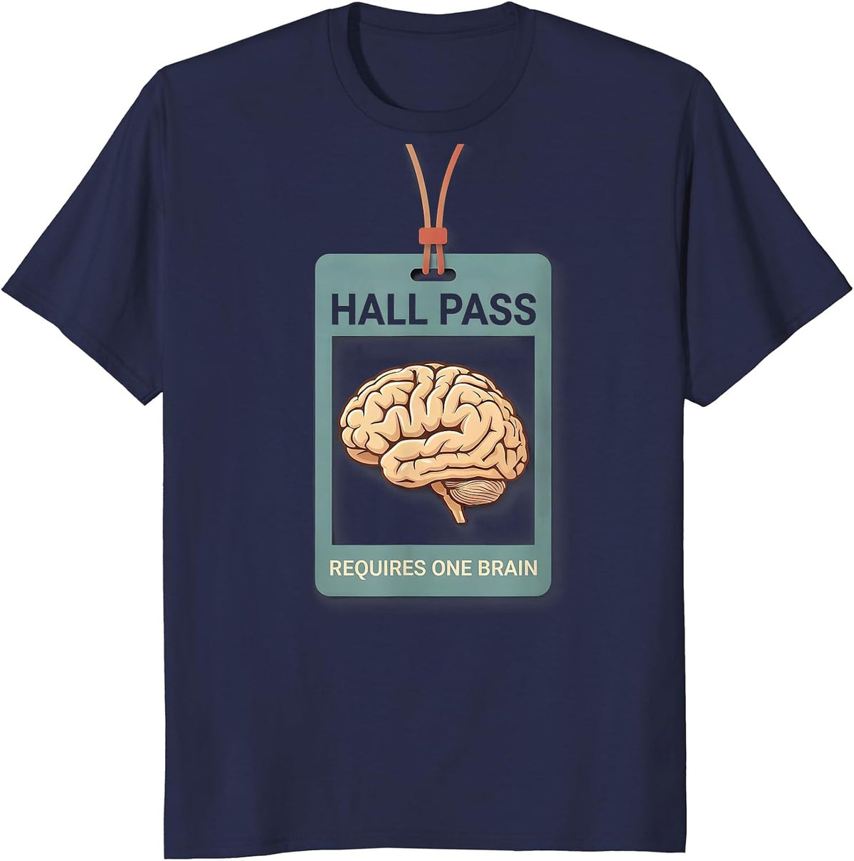 Men's Hall Pass Requires One Brain Funny Teacher Halloween Zombie T-Shirt - Navy Blue