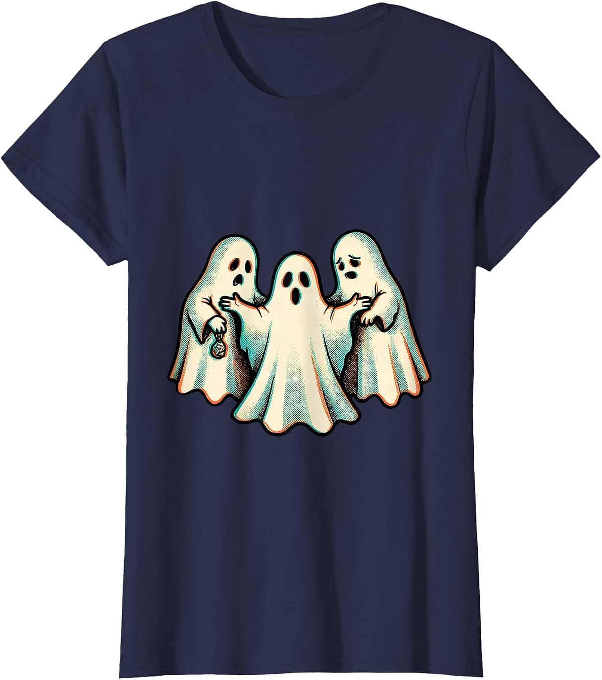 Women's Rounded Ghost Trio Risograph Mental Health Awareness T-Shirt - Navy Blue