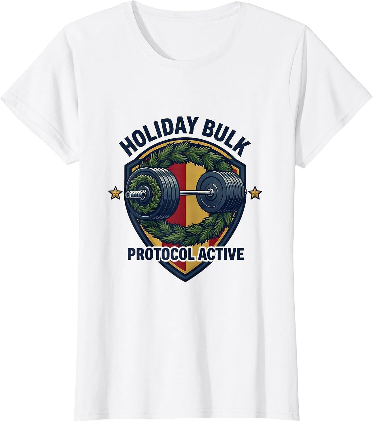 Holiday Bulk Protocol Active Funny Christmas Weightlifting T-Shirt - White