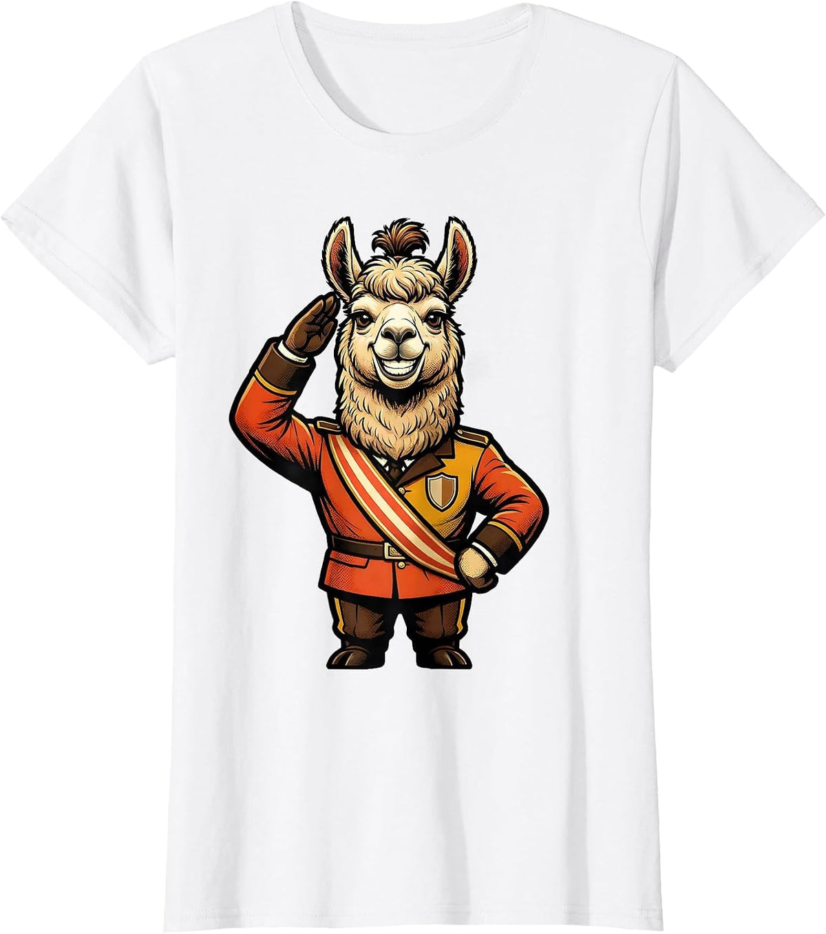 Women's Oversized-Head Llama Retro Advertising Mascot Novelty T-Shirt - White