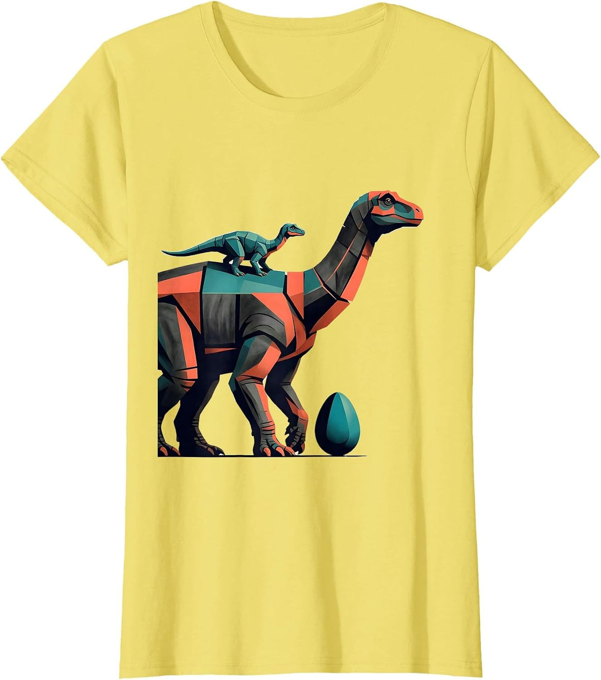 Women's Geometric Adult Hadrosaur Midcentury Modern Dinosaur Lover T-Shirt - Lemon Yellow