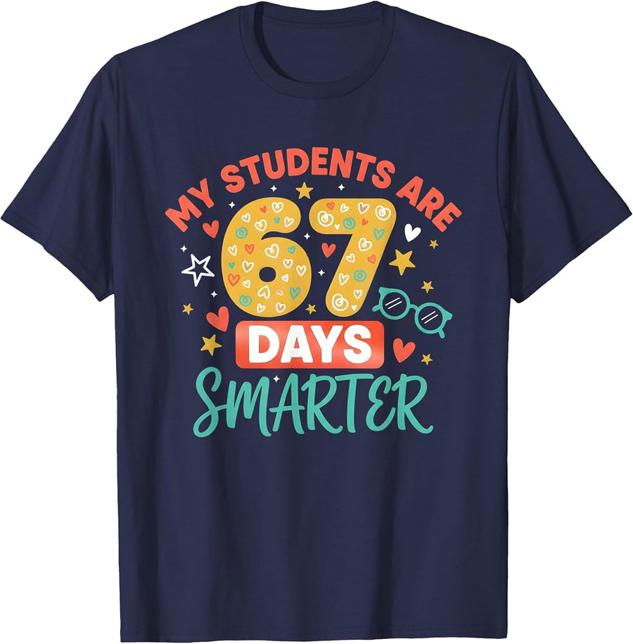 My Students are 67 Days Smarter Funny Teacher Kids 6 7 Meme T-Shirt - Navy Blue