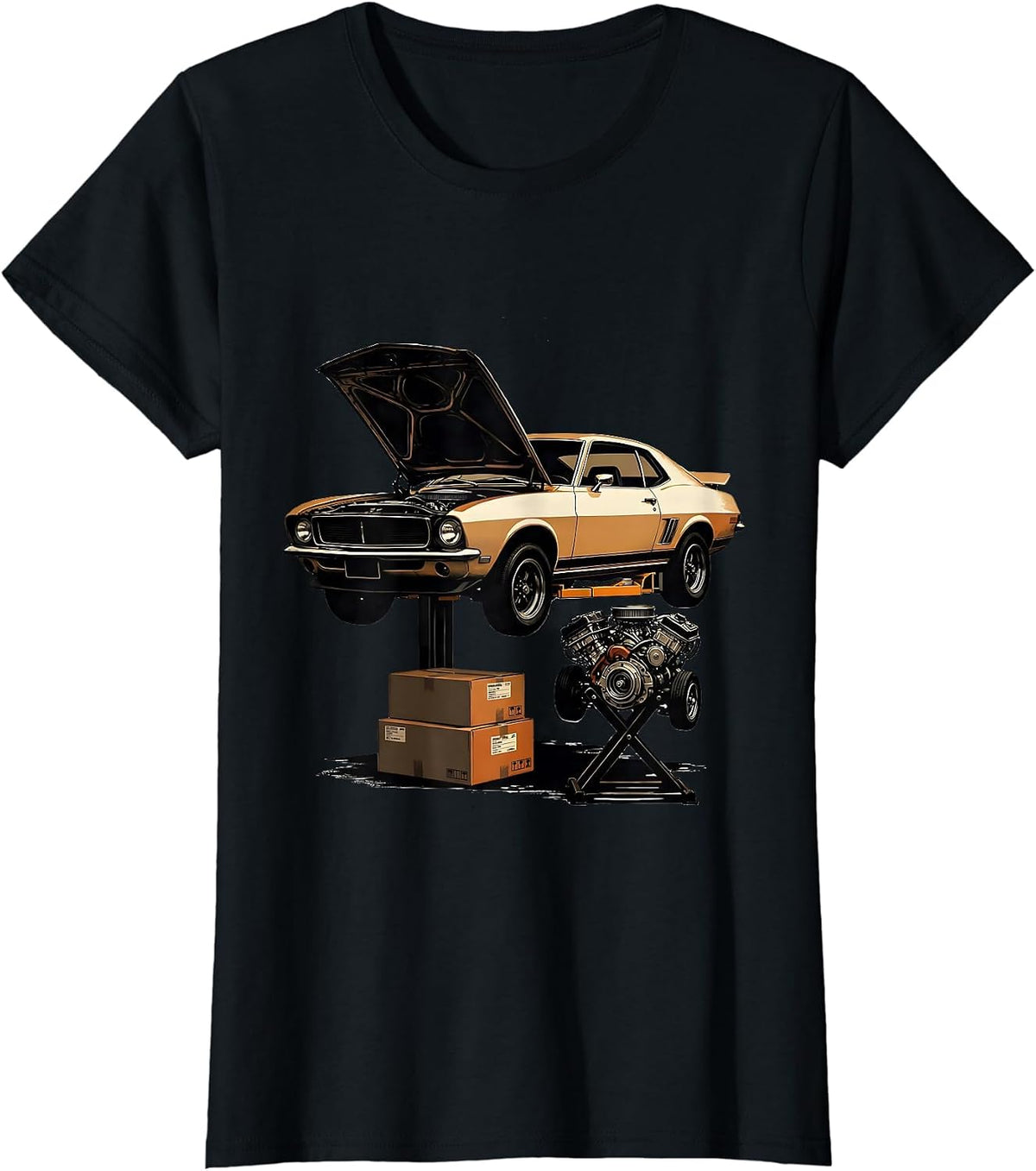 Engine Removal Car Guy Spare-Time Humor T-Shirt - Black