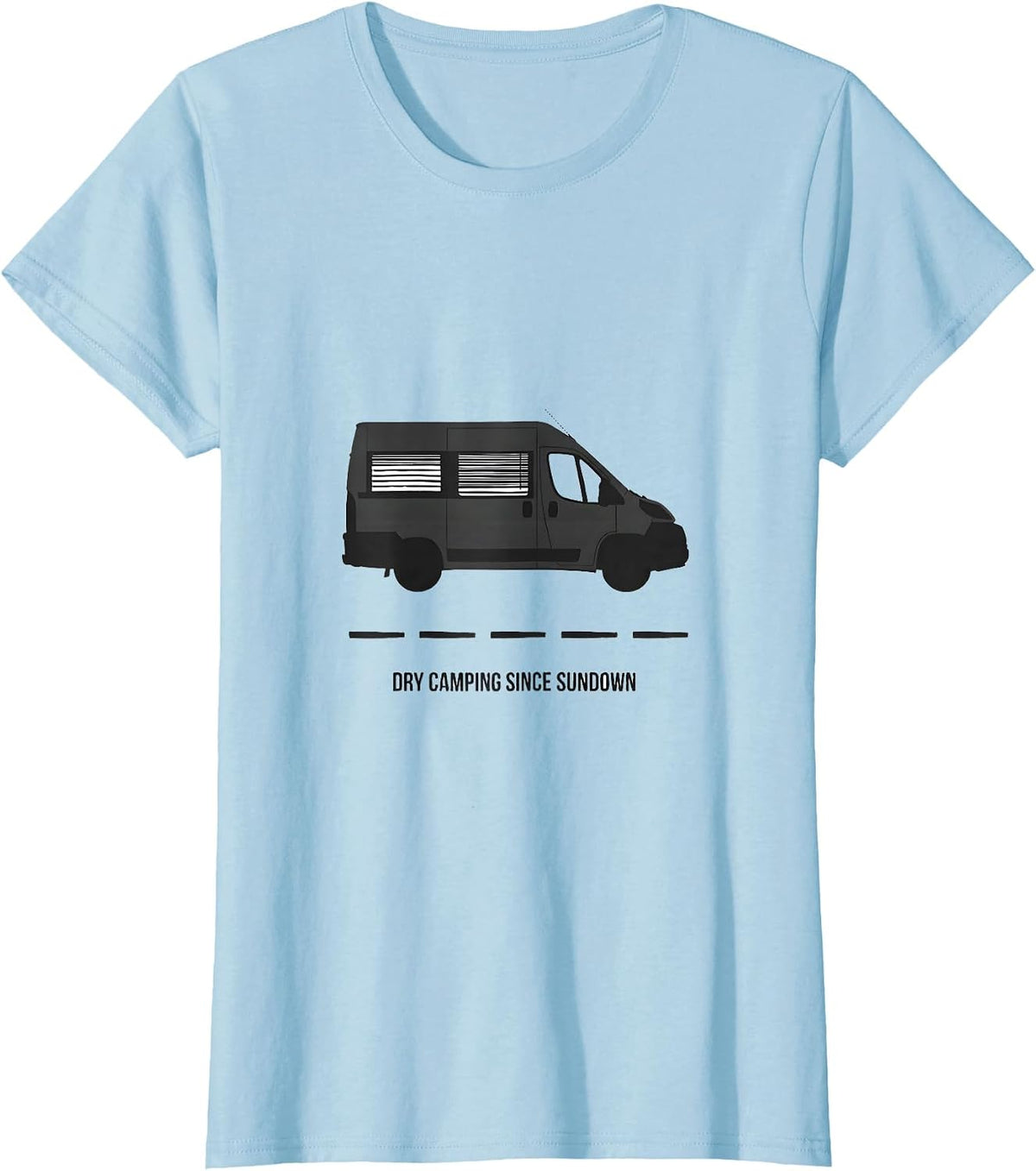 Dry Camping Since Sundown Retro Van Life Nomads Road Trip T-Shirt - Baby Blue