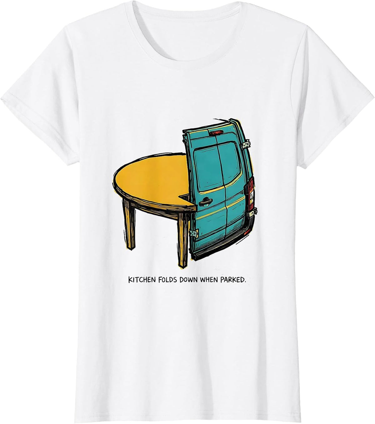 Kitchen Folds Down When Parked Retro Van Life Nomads Vanlife T-Shirt - White