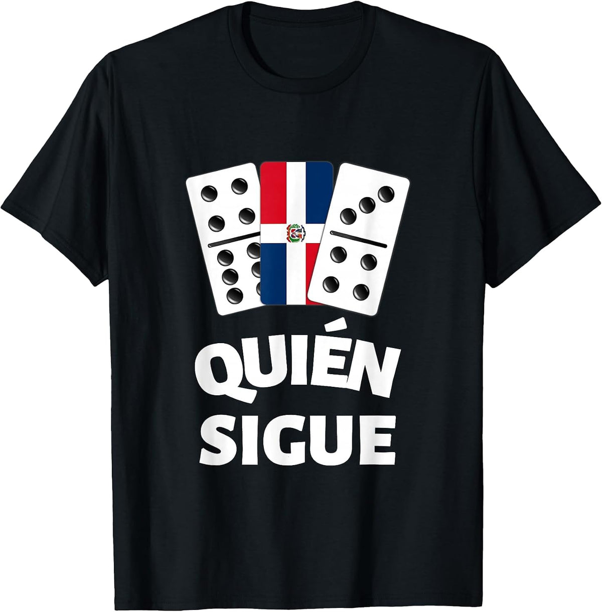 Dominican Republic Flag Dominoes Domino Train Quien Sique T-Shirt - Black