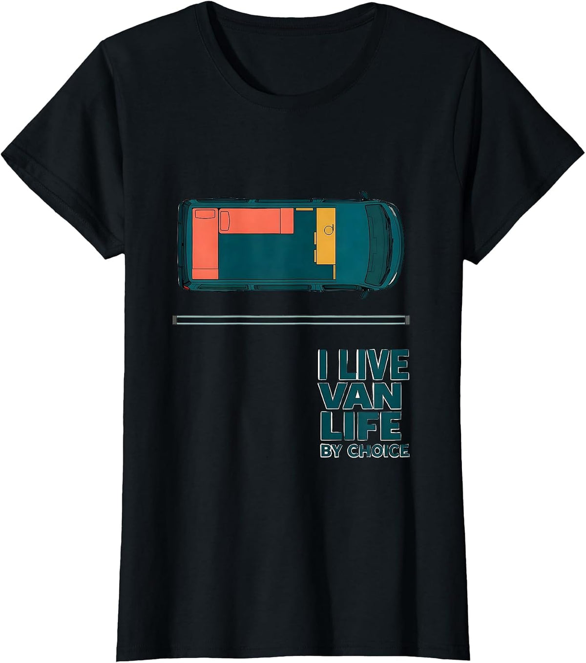 Women's I Live Van Life By Choice Retro Van Dwellers Nomads Gift T-Shirt - Black