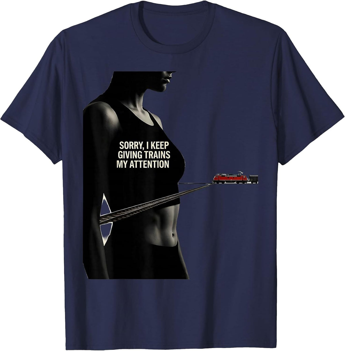 Men's Sorry, I Keep Giving Trains My Attention Train Enthusiast T-Shirt - Navy Blue