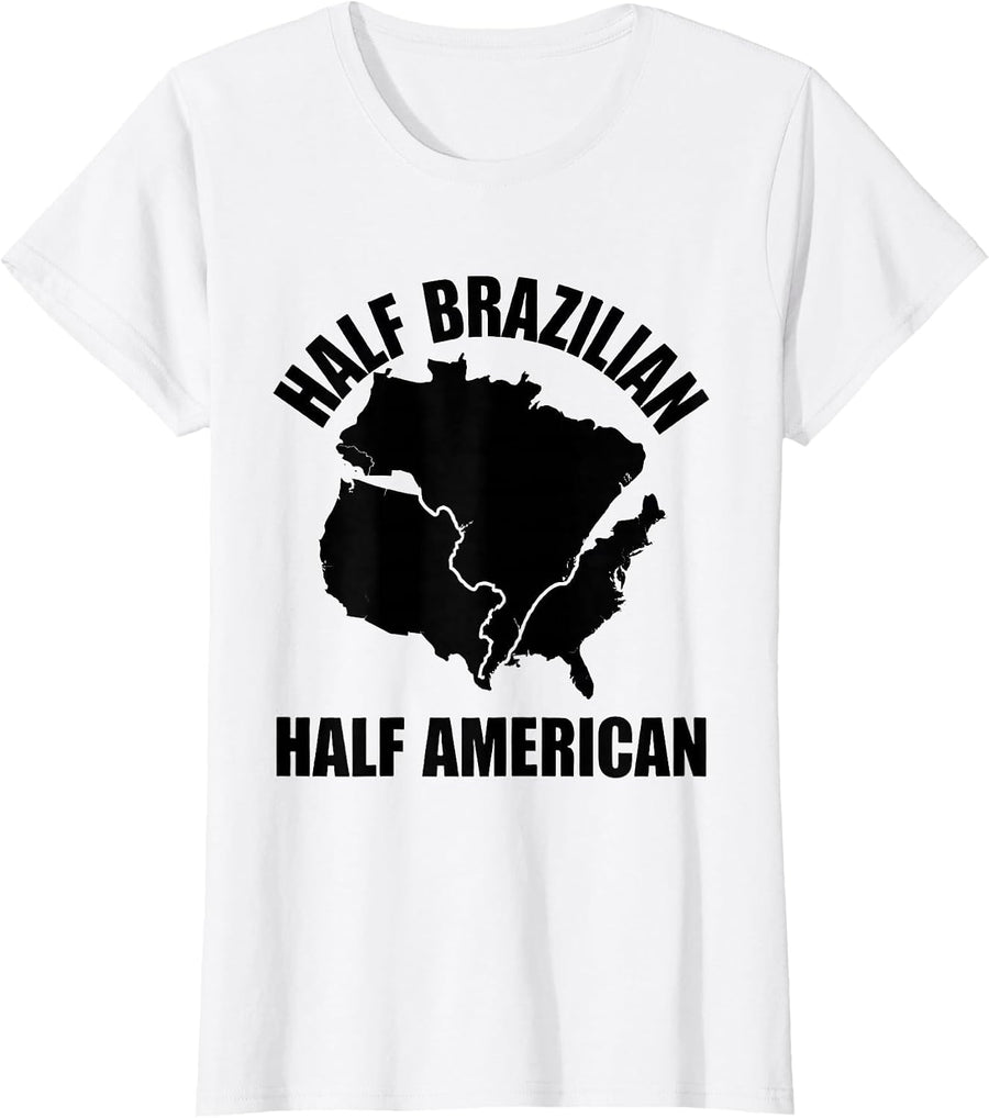 Women's Half Brazilian, Half American Patriotic Pride Family T-Shirt - White