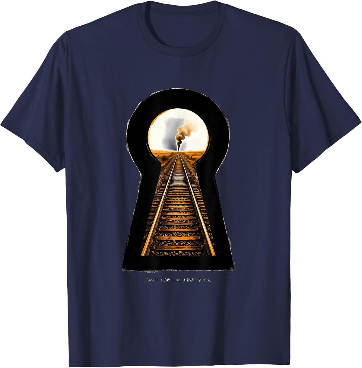 Men's I Wait For The First Sign Retro Steam Locomotive Train T-Shirt - Navy Blue